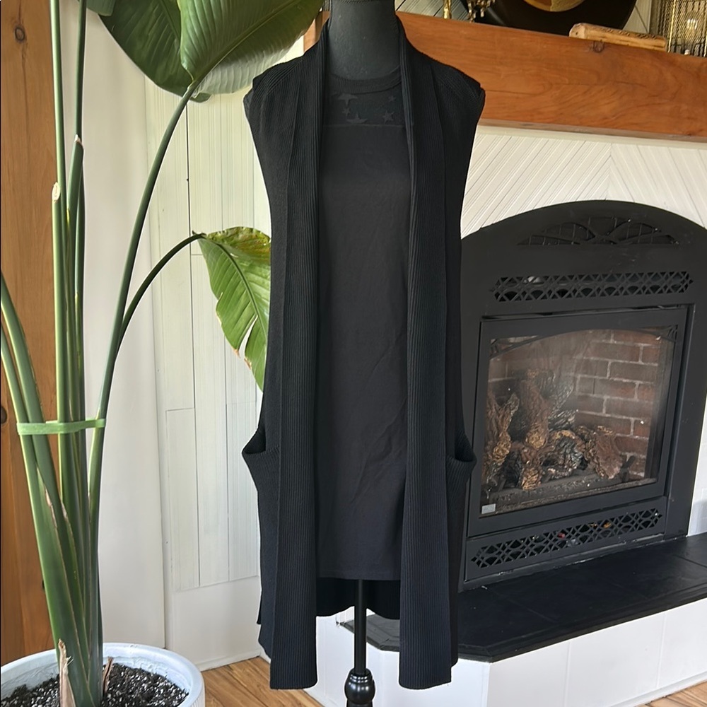 Wilfred Black Sleeveless Open-Front Long Cardigan